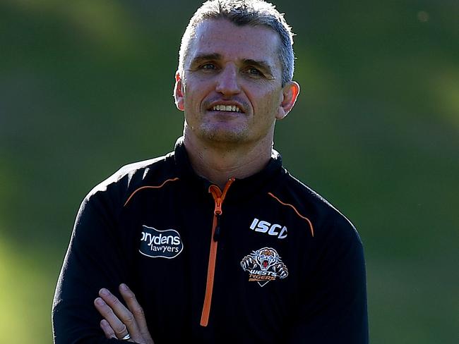 Wests Tigers coach Ivan Cleary looks on during a training session at Concord Oval, in Sydney, Wednesday, July 19, 2017. The Tigers face the Parramatta Eels this Sunday at ANZ Stadium. (AAP Image/Dan Himbrechts) NO ARCHIVING