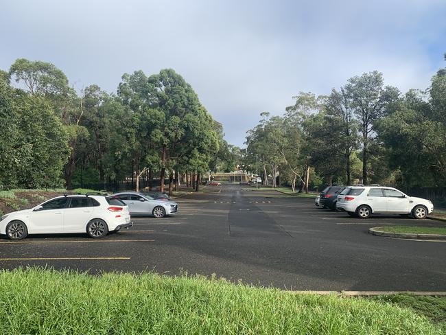 The carpark at Epping Boys High School this morning is near empty. Picture: Adeshola Ore