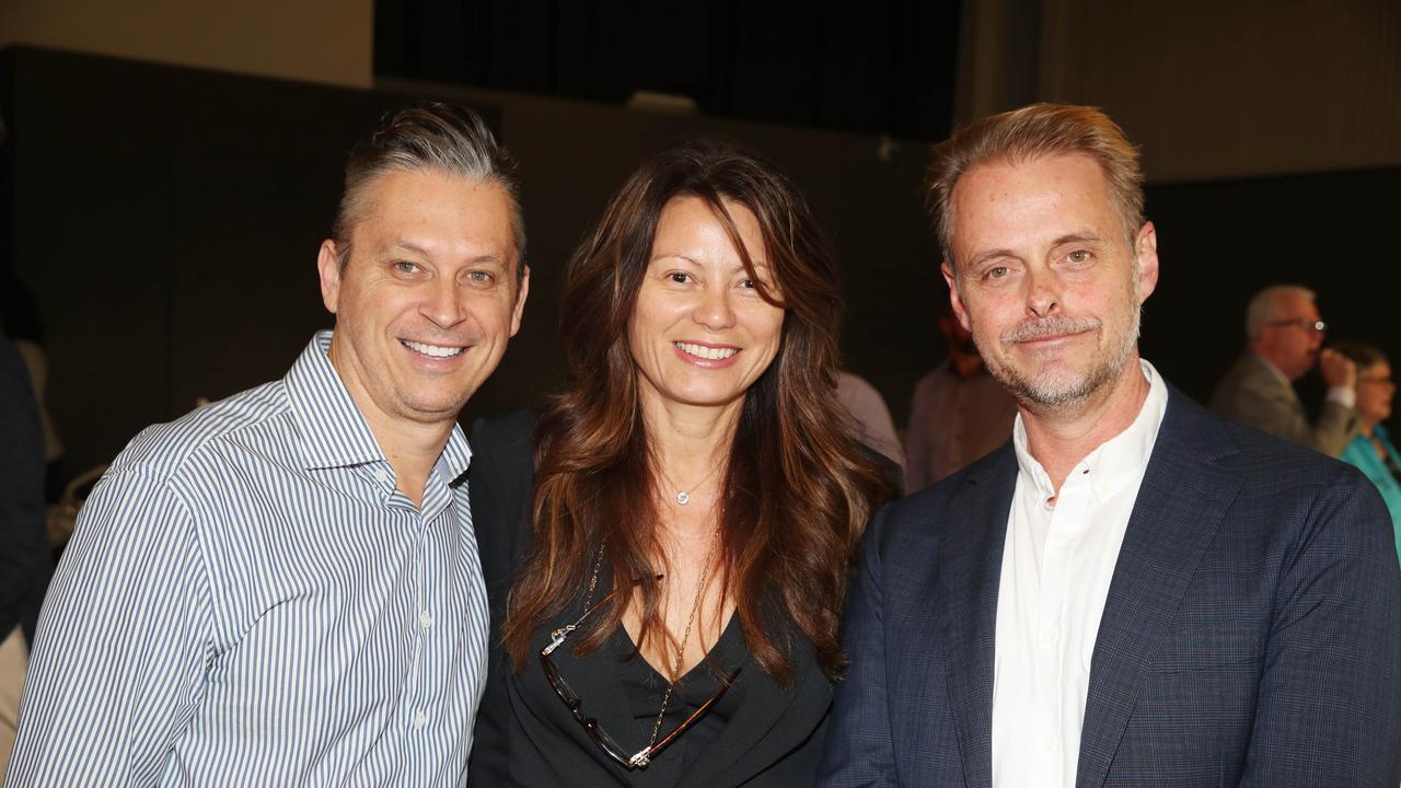 Big breakfast at the Gold Coast Turf Club for the Gold Coast Community fund. Cameron Yarker, Lisa Yarker, Mark Bradley.. Picture Glenn Hampson. .