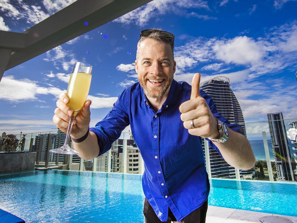 Hamish Blake celebrates his Gold Logie the morning after at Nineteen at The Star. Picture: Nigel Hallett