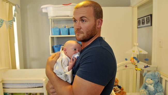 Wayde Kelly and son Kyden in the weeks after Kymberlie’s death.