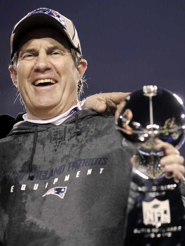 Bill Belichick holds the Vince Lombardi after winning Super Bowl XXXIX in 2005.