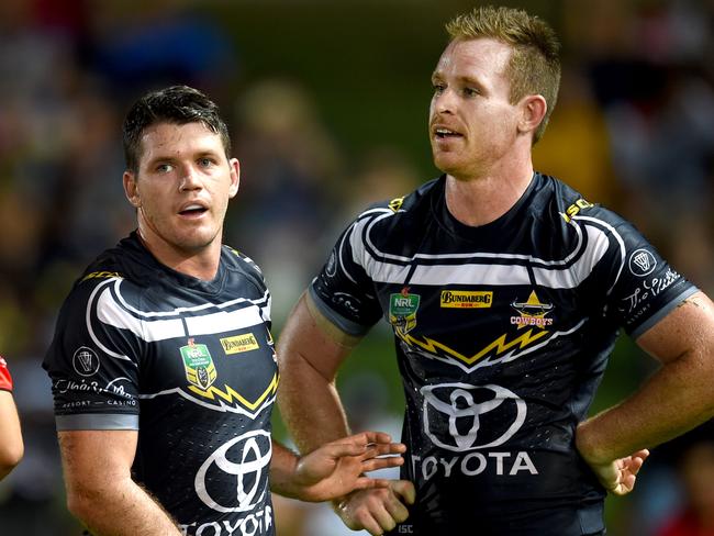 Lachlan Coote and Michael Morgan during the Bulldogs clash. Picture: Alix Sweeney