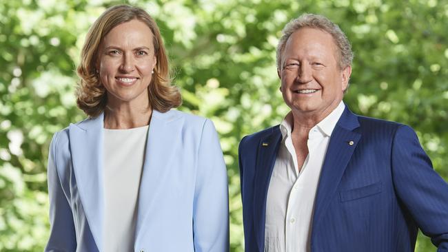 Ms Hick (pictured with Andrew Forrest) will be replaced by Dino Otranto. Picture: Frances Andrijich