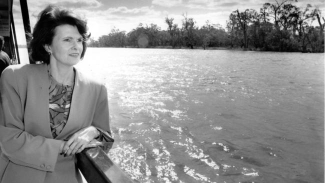 Enviroment and Water Resourses minister, Susan Lenehan on the Murray River in 1989. Picture: Barry Hartley