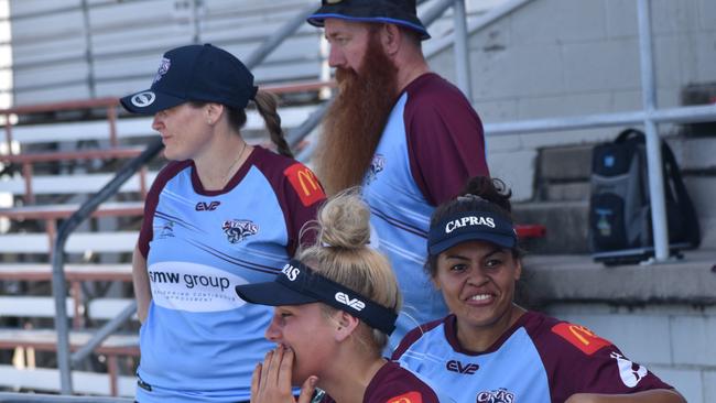 CQ Capras women go through their paces in a trial match against the clubâ€™s under-19s at Browne Park on Saturday, February 12, 2022.