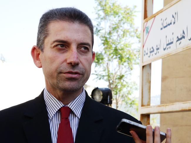 Adam Whittington's lawyer Joe Karam speaks to media outside the court in Baabda, Lebanon. Picture: Liam Kidston.