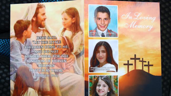 The funeral program for the three children. Picture: Matrix