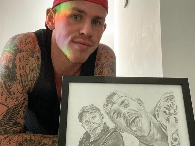 Ben Crocker keeps a sketch of his dad Paul in his room. Picture: Instagram