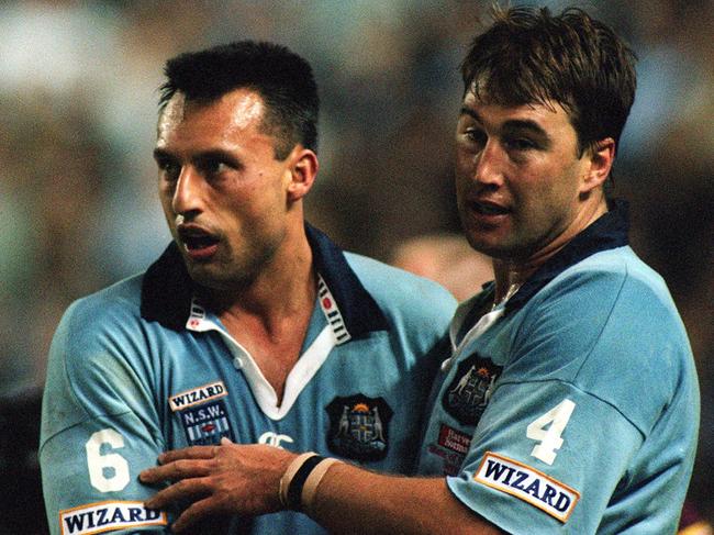 Then captain Laurie Daley and Terry Hill during the 1998 State of Origin series.