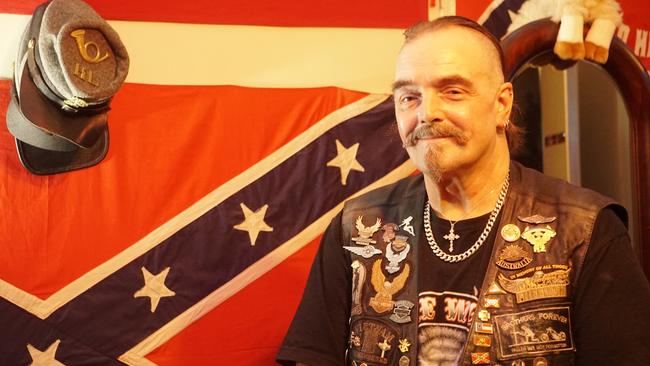 Marcus Eccles-Smith explains why he flies Confederate military flags at his Mount Gambier home. Picture: Jessica Ball