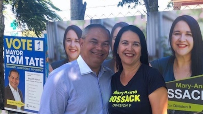 Mayor Tom Tate with candidate Mary-Anne Hossack at pre-polling.