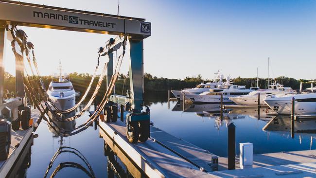 A 42m DeLisle III haul out of 300 tonne lift at the The Boat Works superyacht yard. Picture: The Boat Works.