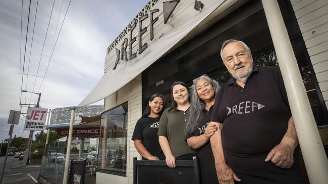 Maning Reef Cafe at Sandy bay who are closing after 13 years, (L-R) Dinda Subandi, Kate Caire, Titin Wahyuni and John Caire. Picture: Chris Kidd