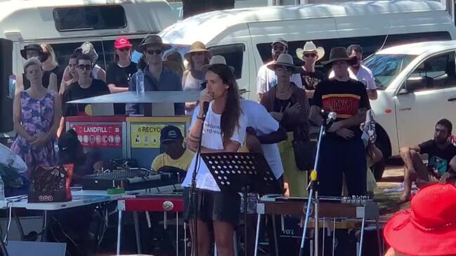 Ella Bancroft speaks at the Invasion Day Rally in Byron Bay