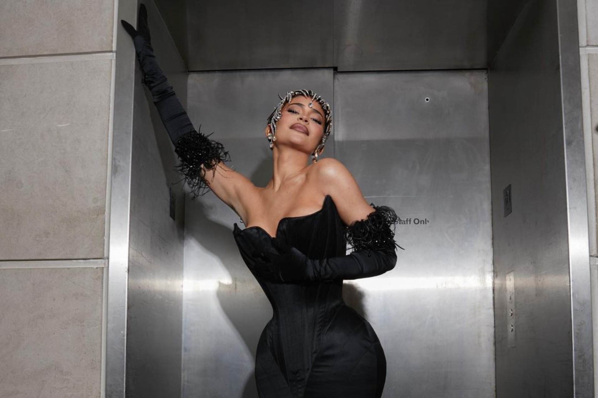 Kylie Jenner Rocks A Black Jean Paul Gaultier Cone Bra Mini Dress