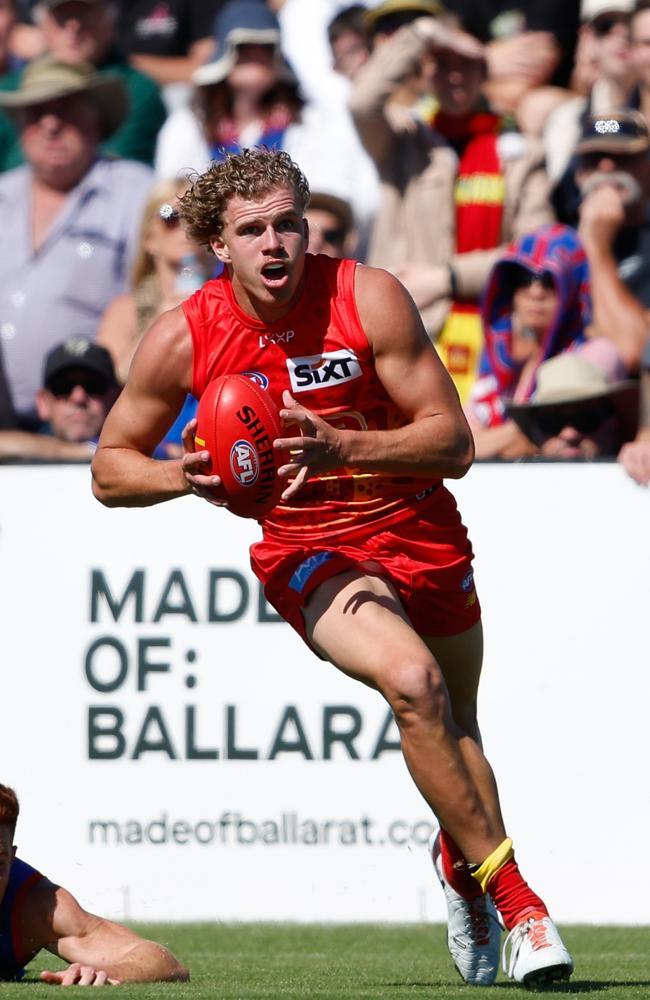 Jed Walter showed glimpses of his potential on debut for the Suns against the Buldogs. Picture: Dylan Burns/AFL Photos via Getty Images