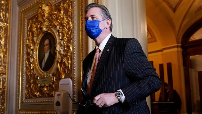 Donald Trump’s lawyer Bruce Castor walks off the Senate floor during a break in proceedings. Picture: AFP.