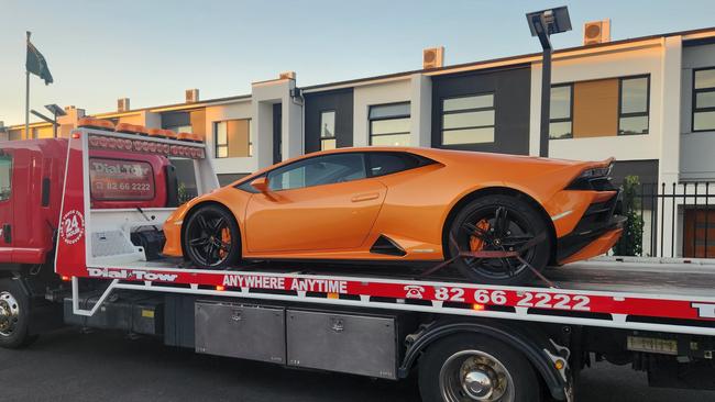 A bright orange Lamborghini was impounded after the driver allegedly tested positive to cannabis at Paradise. Picture: SA Police