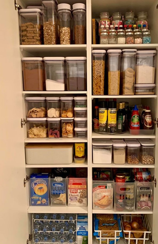 Her pantry contains food in boxes and clear storage containers. Picture: Leanne Marie