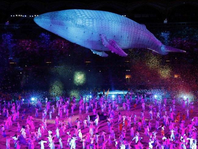 Migaloo the white whale featured in the Gold Coast Games opening ceremony.