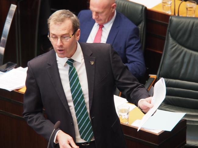 Health Minister Michael Ferguson speaks during question time in State Parliament on Wednesday.