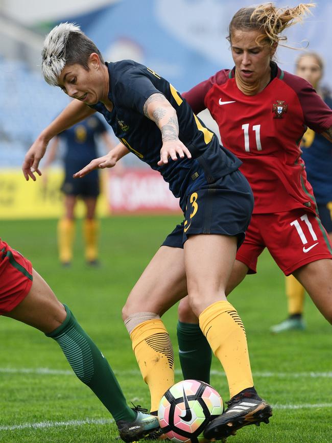 Michelle Heyman in action for the Matildas during the Algarve Cup tournament in Portugal earlier this year. Picture: Octavio Passos/Getty Images