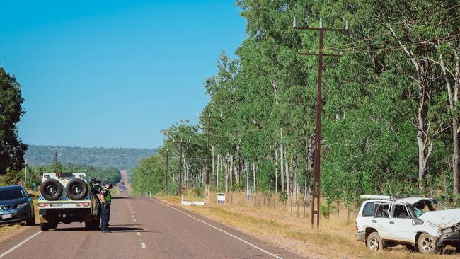 The scene of a fatal rollover on Hopewell Rd Berry Springs. Picture: Glenn Campbell