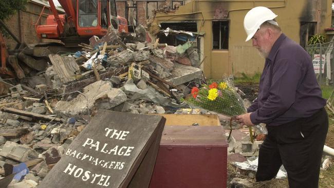 Then-Mayor Bill Trevor at the site after the building was demolished. Photo: David Sproule.