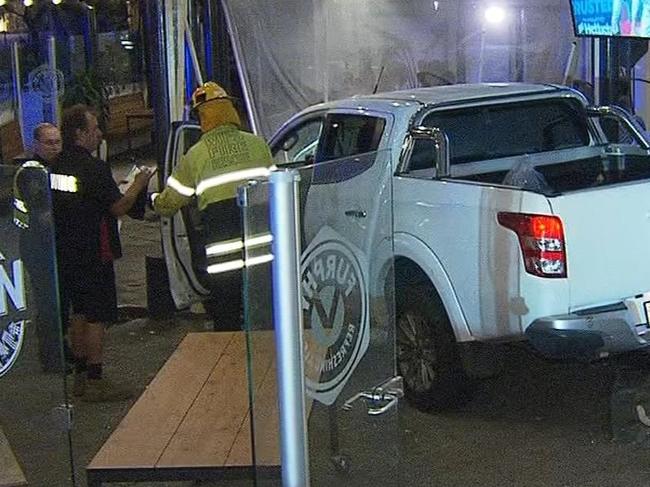 A man has been arrrested after crashing into a beer garden in Port Noarlunga. Picture: 7NEWS