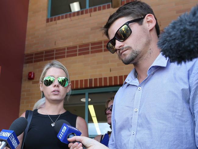 Kelvin Kane's children Georgina and Bradley speak to media outside Lismore Court after the sentancing. Picture: Jason O'Brien