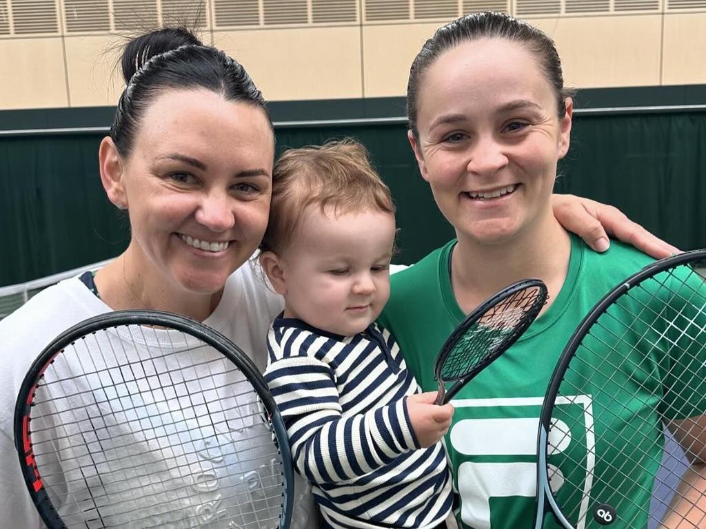 Ash Barty (R) with her son Hayden (C) and former doubles partner Casey Dellacqua (L). Picture: Instagram