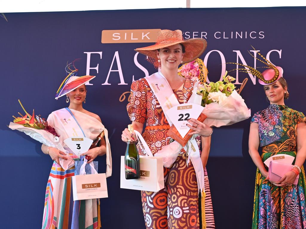 Mietta Russell wins the women's final of the 2021 Darwin Cup Fashions on the Field. Picture: Julianne Osborne