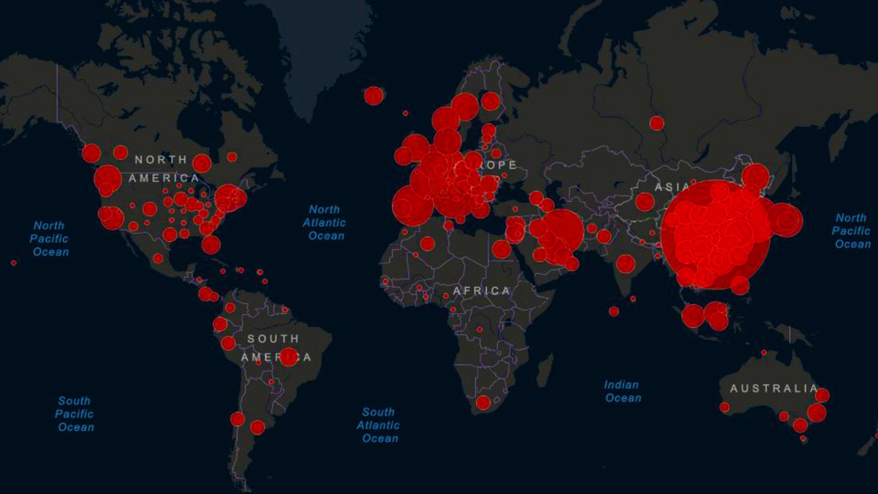 Coronavirus has spread around the world. Picture: JHU