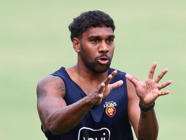 IPSWICH, AUSTRALIA - FEBRUARY 05: Keidean Coleman  during a Brisbane Lions AFL training session at Brighton Homes Arena on February 05, 2025 in Ipswich, Australia. (Photo by Chris Hyde/Getty Images)