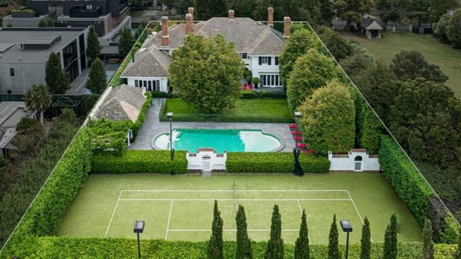 An aerial view of 14 St Georges Road, Toorak, in Melbourne.