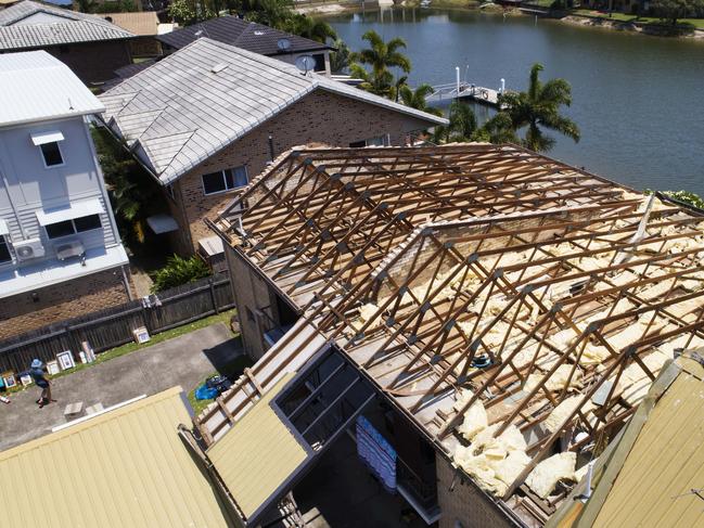 Storm damage to a block of flats at Mooloolaba where a freak hail storm powered through on Sunday afternoon causing widespread damage to the Sunshine Coast. Photo Lachie Millard