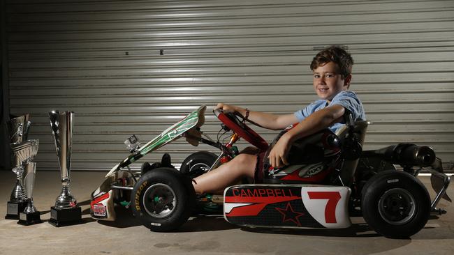 Lachlan Campbell with his trophies. Picture: David Swift