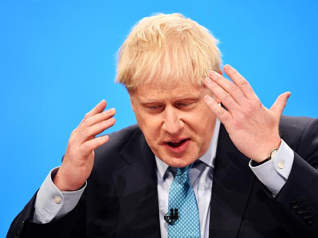 Prime Minister Boris Johnson delivers his keynote speech on day four of the 2019 Conservative Party Conference at Manchester Central. Picture: Getty Images