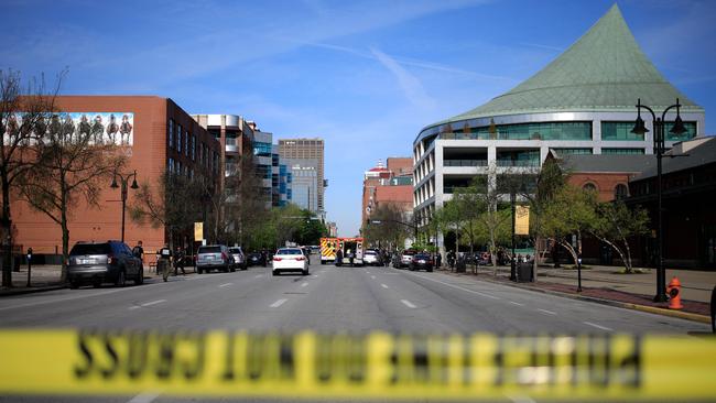 Crime scene tape cordons off a street as officers respond to an active shooter near the Old National Bank building in Louisville, Kentucky. Picture: Luke Sharrett/Getty Images North America/Getty Images via AFP