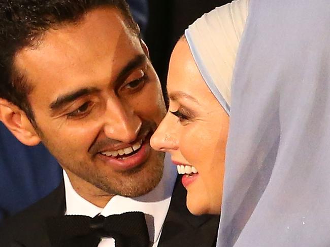 MELBOURNE, AUSTRALIA - MAY 08: Waleed Aly and Susan Carland arrive at the 58th Annual Logie Awards at Crown Palladium on May 8, 2016 in Melbourne, Australia. (Photo by Scott Barbour/Getty Images)