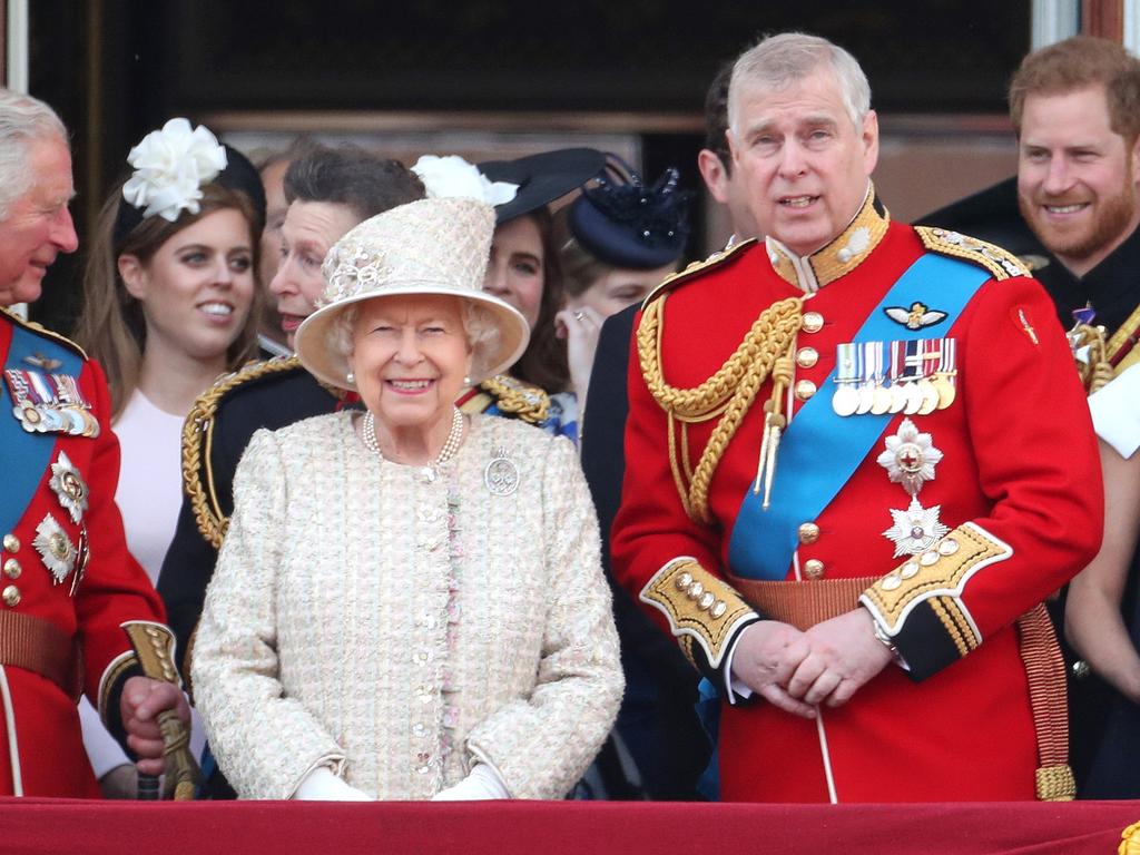 Prince Charles, Prince of Wales, Princess Beatrice, Princess Anne, Princess Royal, Queen Elizabeth II, Prince Andrew, Duke of York, Prince Harry, Duke of Sussex. Picture: Getty Images