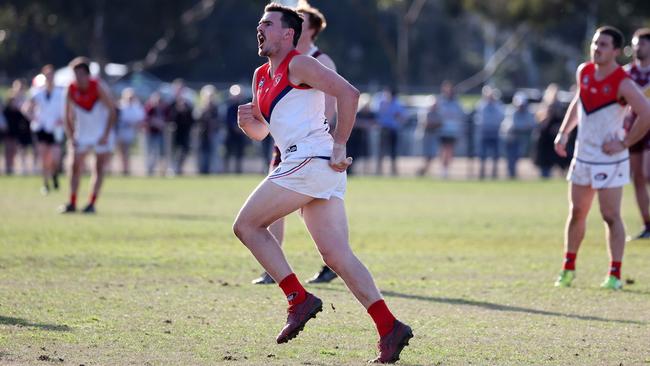 Ryan Pingree celebrates a goal for Diamond Creek. Picture: George Sal