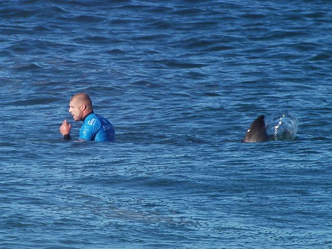 Mick Fanning says he’s more scared of a groin injury than a shark attack ... Picture: AFP/World Surf League