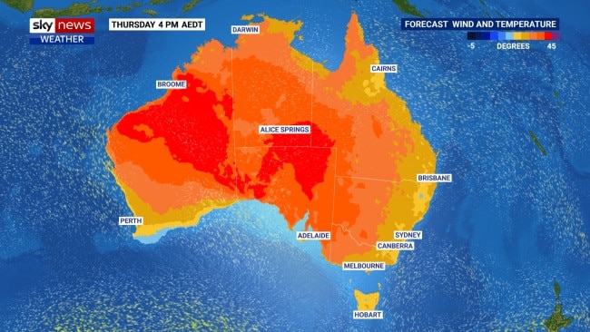 Temperatures around Australia on Thursday December 5. Picture: Sky News Australia.