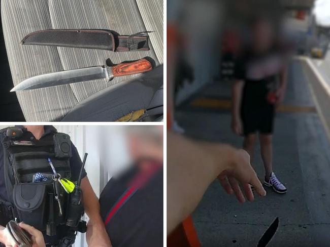 Bodycam footage has captured the alleged moment police arrested and charged a young man armed with a large hunting knife at a busy CBD bus stop.