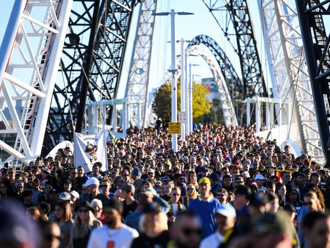 Fans crossing the Matagarup Bridge for the Long Walk.