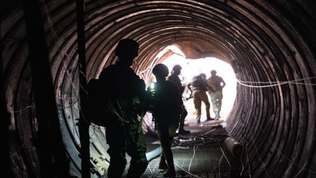 Soldiers in the tunnel found near the Erez border crossing in the northern Gaza Strip. Picture: IDF