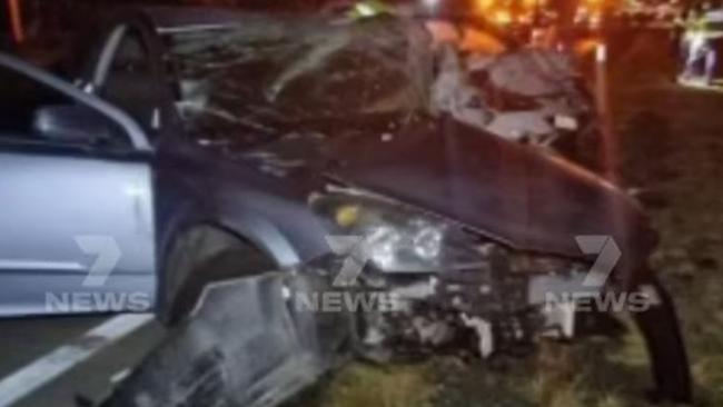 Emergency services were greeted with an horrific scene in the crash that killed three people. Picture: 7 News