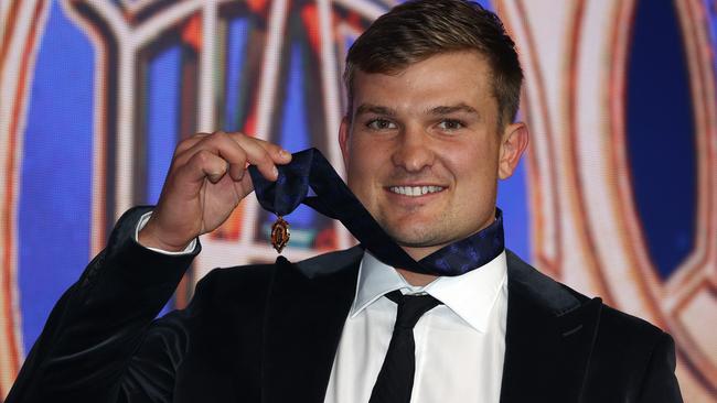 Ollie Wines with last year’s Brownlow Medal. Picture: Michael Klein